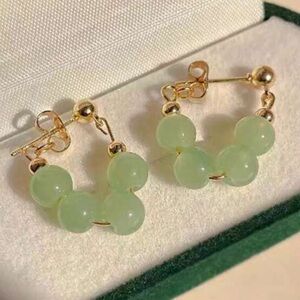 Vintage Imitation Jade Bead Round Shape Earrings Retro Style High-Class Feeling